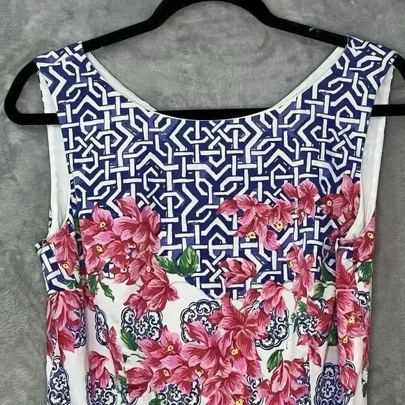 Talbot Mosaic Floral Sateen Fit & Flare Pink Blue Pleated Dress Knee Length Sz 8 - Picture 8 of 16